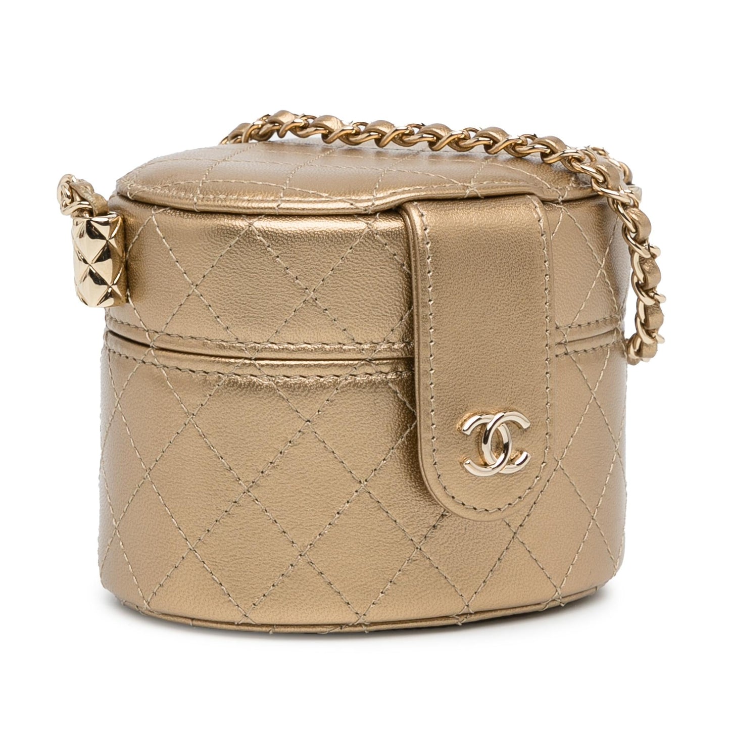 Chanel CC Metallic Lambskin Round Vanity Case (SHG-PNccdr) Handbag