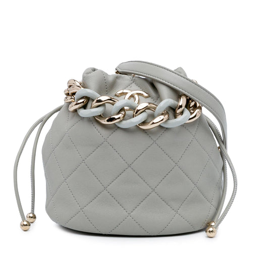 Chanel CC Quilted Calfskin Resin Bi-Color Chain Bucket Bag