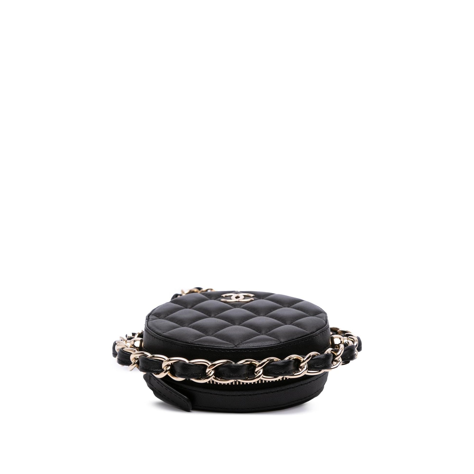 Chanel CC Quilted Lambskin Round Chain Around Clutch With Chain