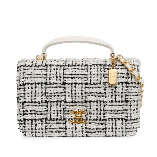 Chanel CC Quilted Tweed Top Handle Full Flap (SHG-1PvkH4) Shoulder Bag