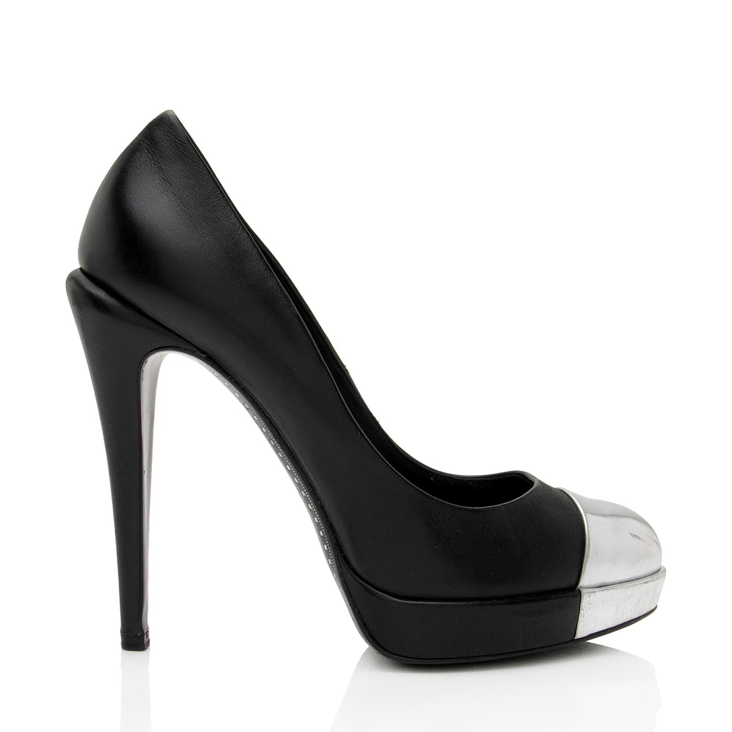 Chanel Calfskin CC Metallic Cap Toe Platform Pumps - Size 8 / 38 (SHF-v5Mlv1) Handbag