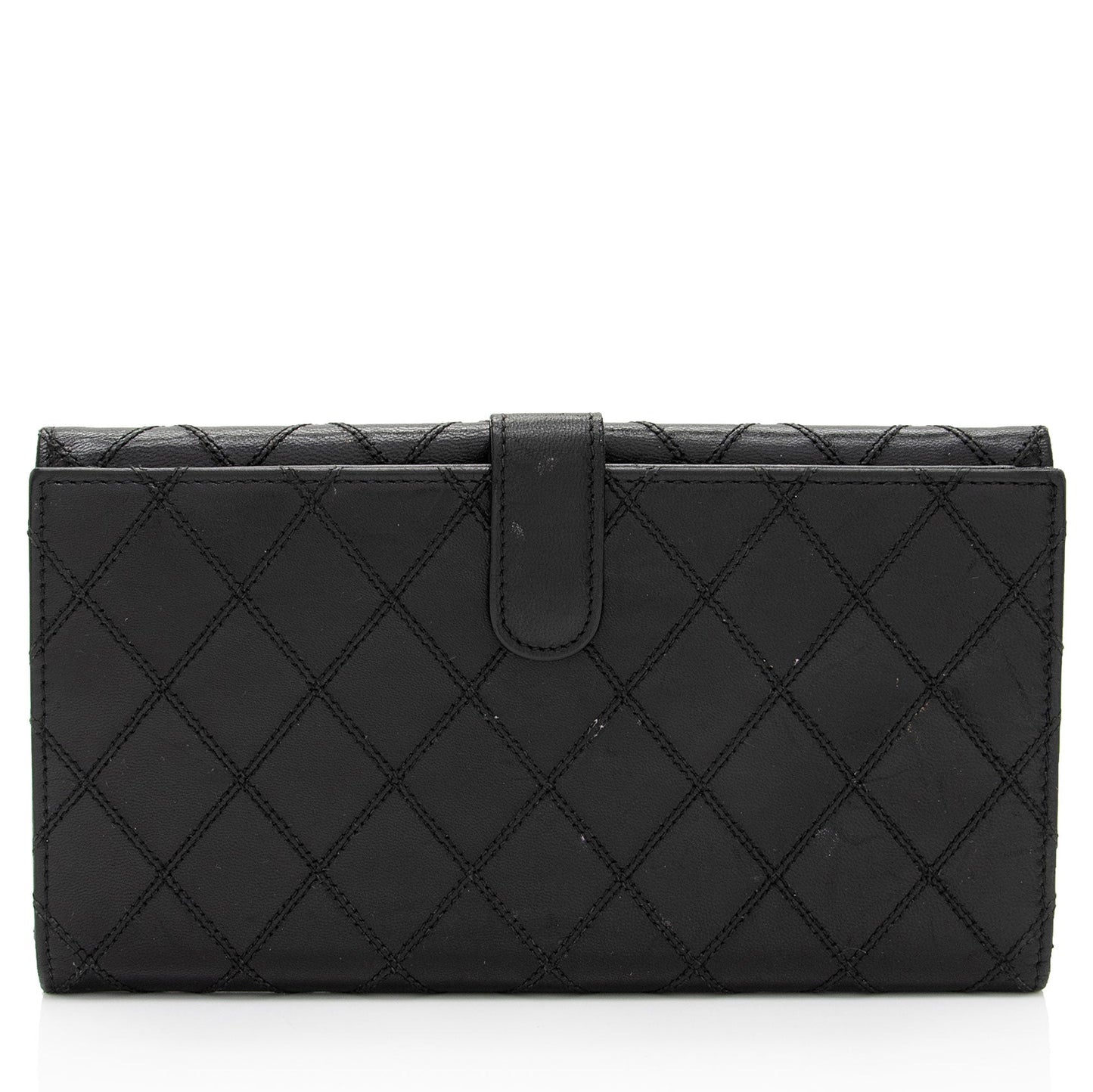 Chanel Calfskin Diamond Wild Stitch French Purse Wallet SHF snVzTa