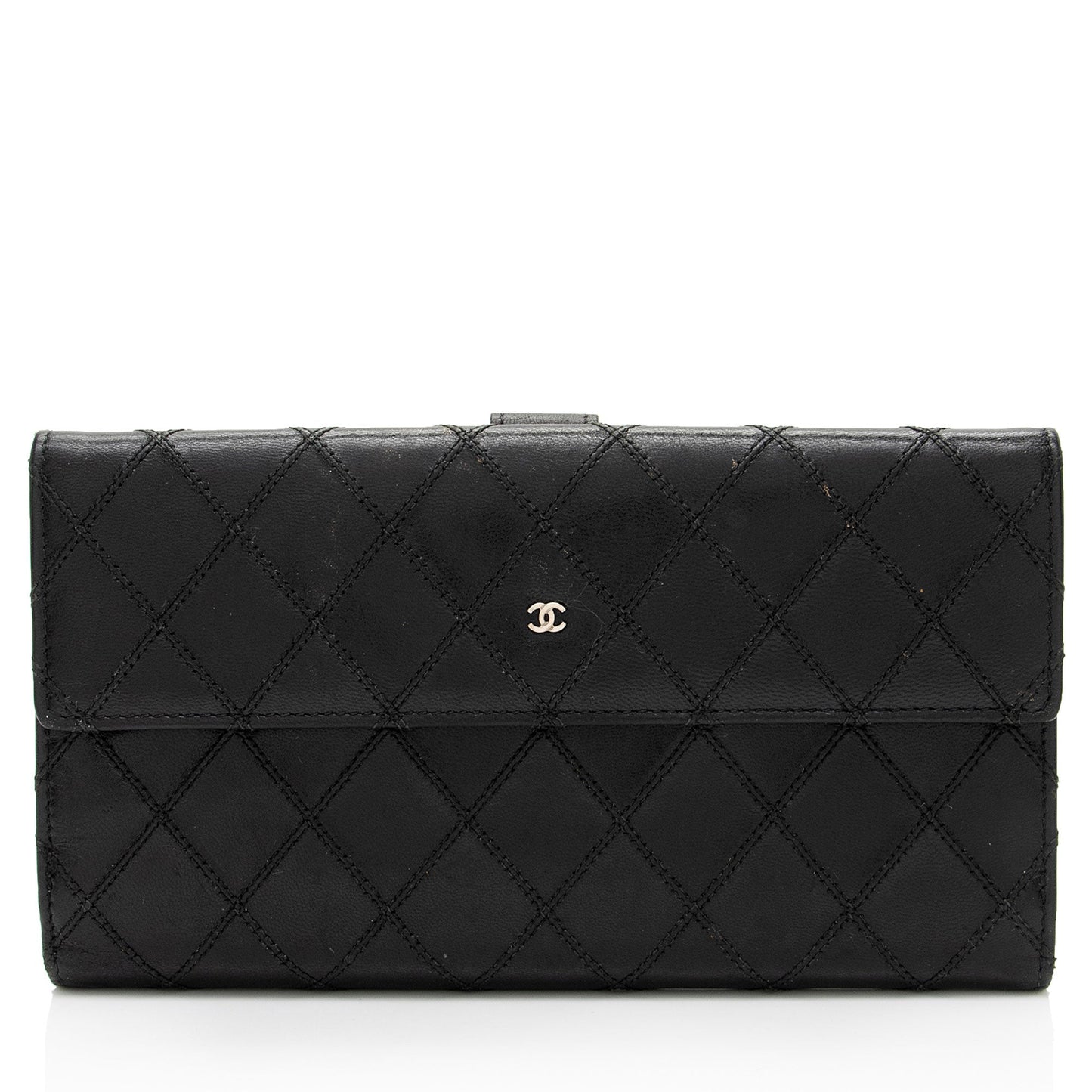 Chanel Calfskin Diamond Wild Stitch French Purse Wallet SHF snVzTa