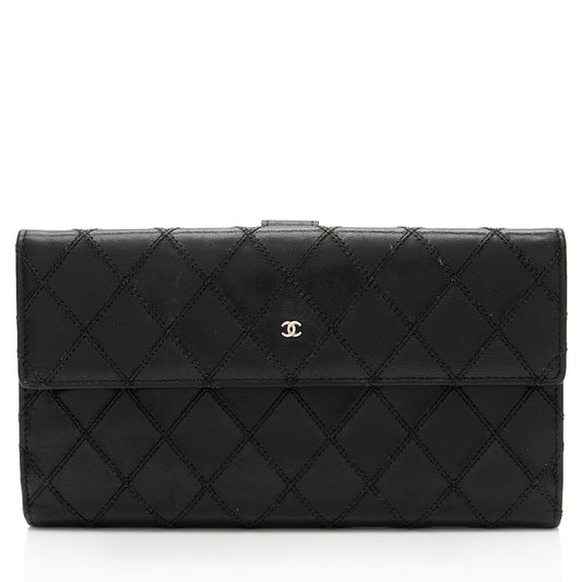 Chanel Calfskin Diamond Wild Stitch French Purse Wallet SHF snVzTa