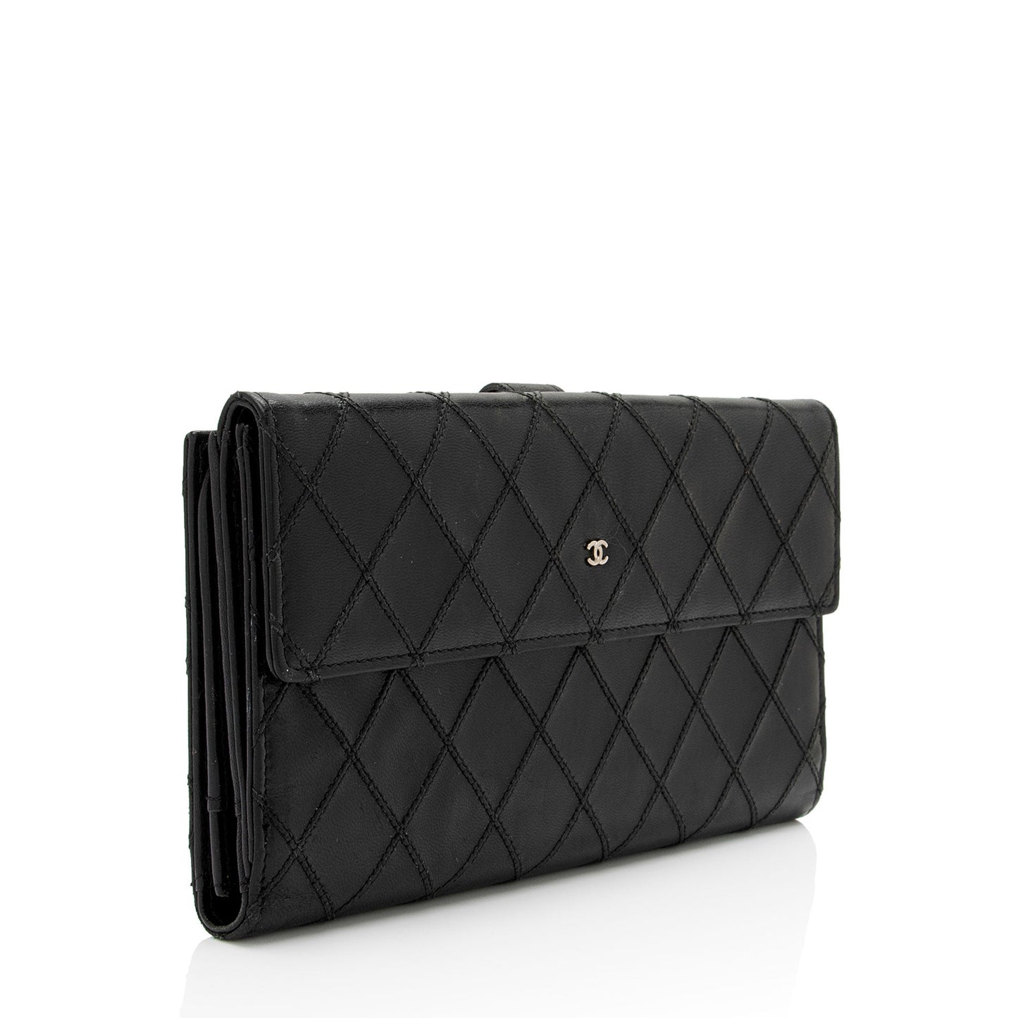 Chanel Calfskin Diamond Wild Stitch French Purse Wallet SHF snVzTa