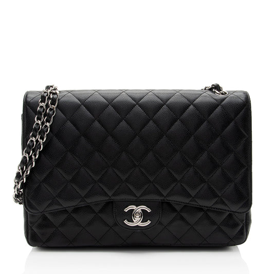 Chanel Caviar Leather Classic Maxi Double Flap Bag (SHF-v8U2qf)