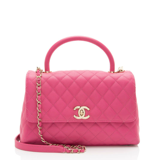 Chanel Caviar Leather Coco Top Handle Small Flap Bag