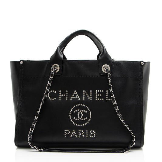 Chanel Caviar Leather Studded Deauville Large Tote