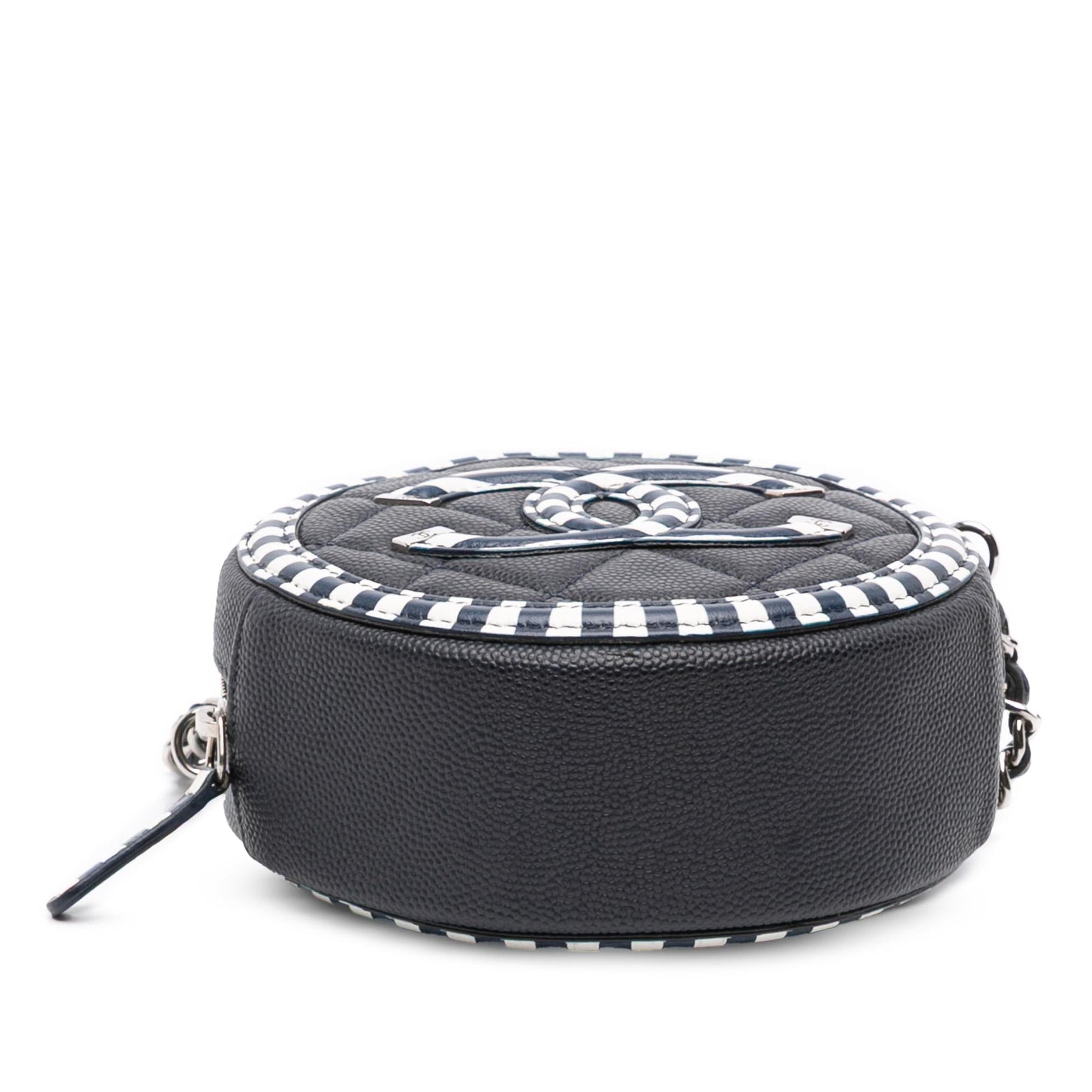 Chanel Caviar Striped CC Filigree Round Crossbody