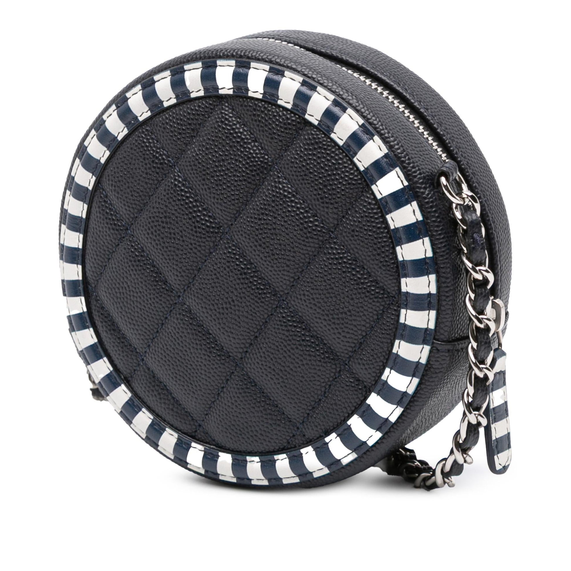 Chanel Caviar Striped CC Filigree Round Crossbody