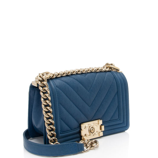 Chanel Chevron Caviar Leather Small Boy Bag