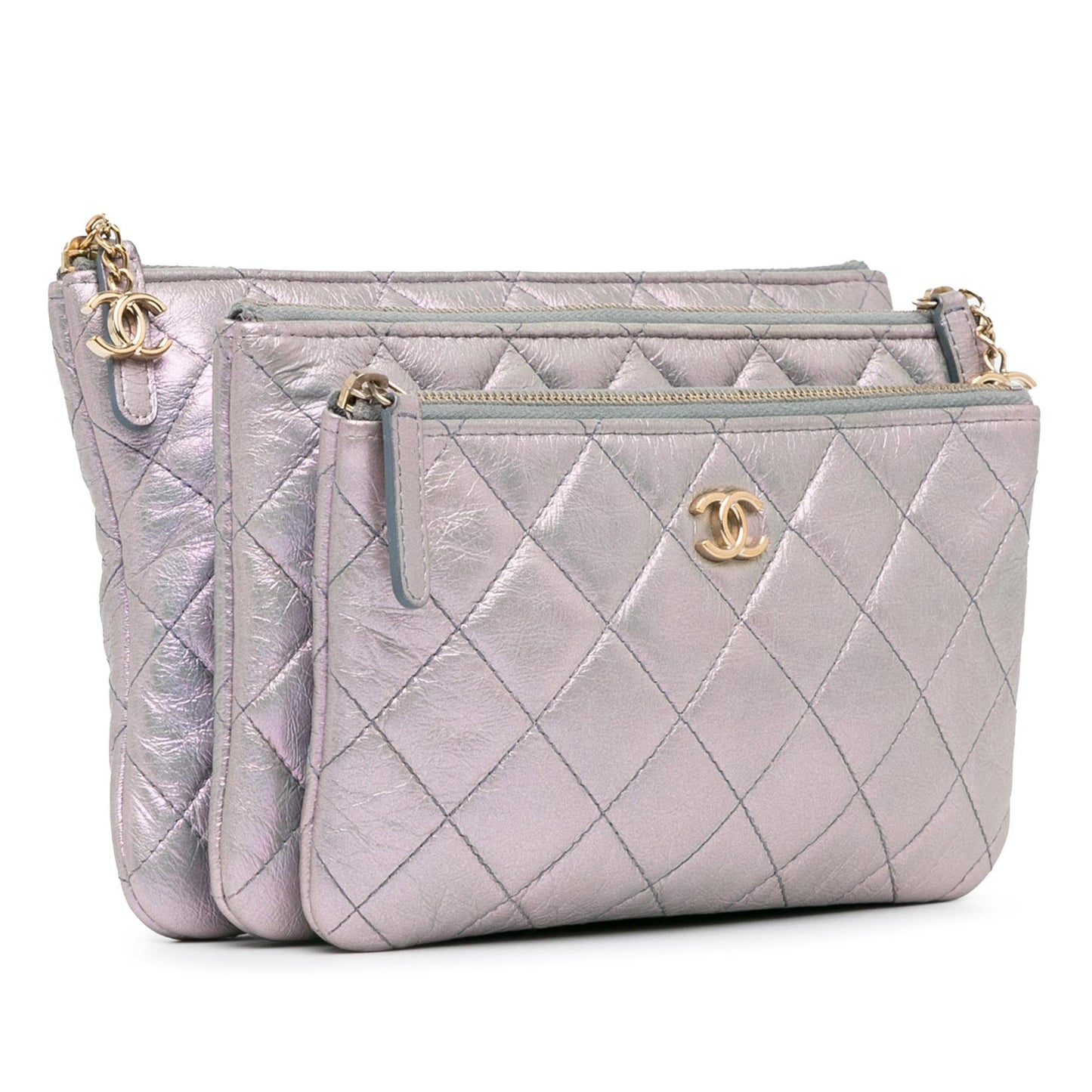 Chanel Iridescent Crumpled Calfskin Trio Cosmetic Case (SHG-znMKyB) Handbag