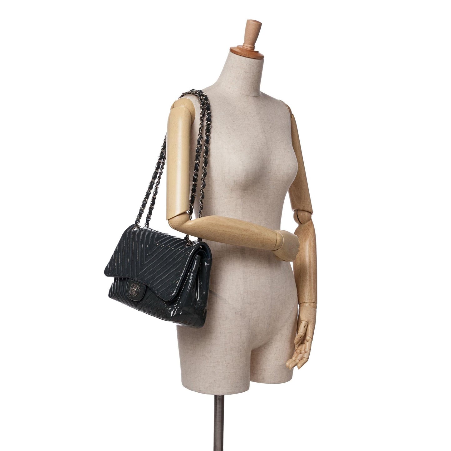 Chanel Jumbo Classic Chevron Patent Double Flap