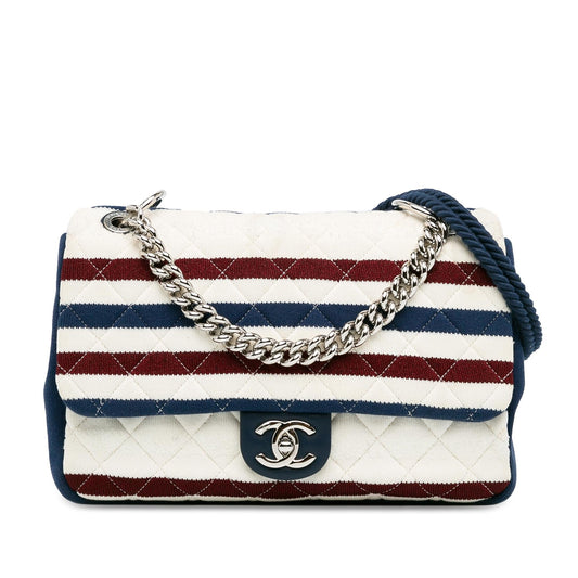Chanel Jumbo Stripe Jersey Felt and Rope Flap (SHG-1O7u9U) Shoulder Bag