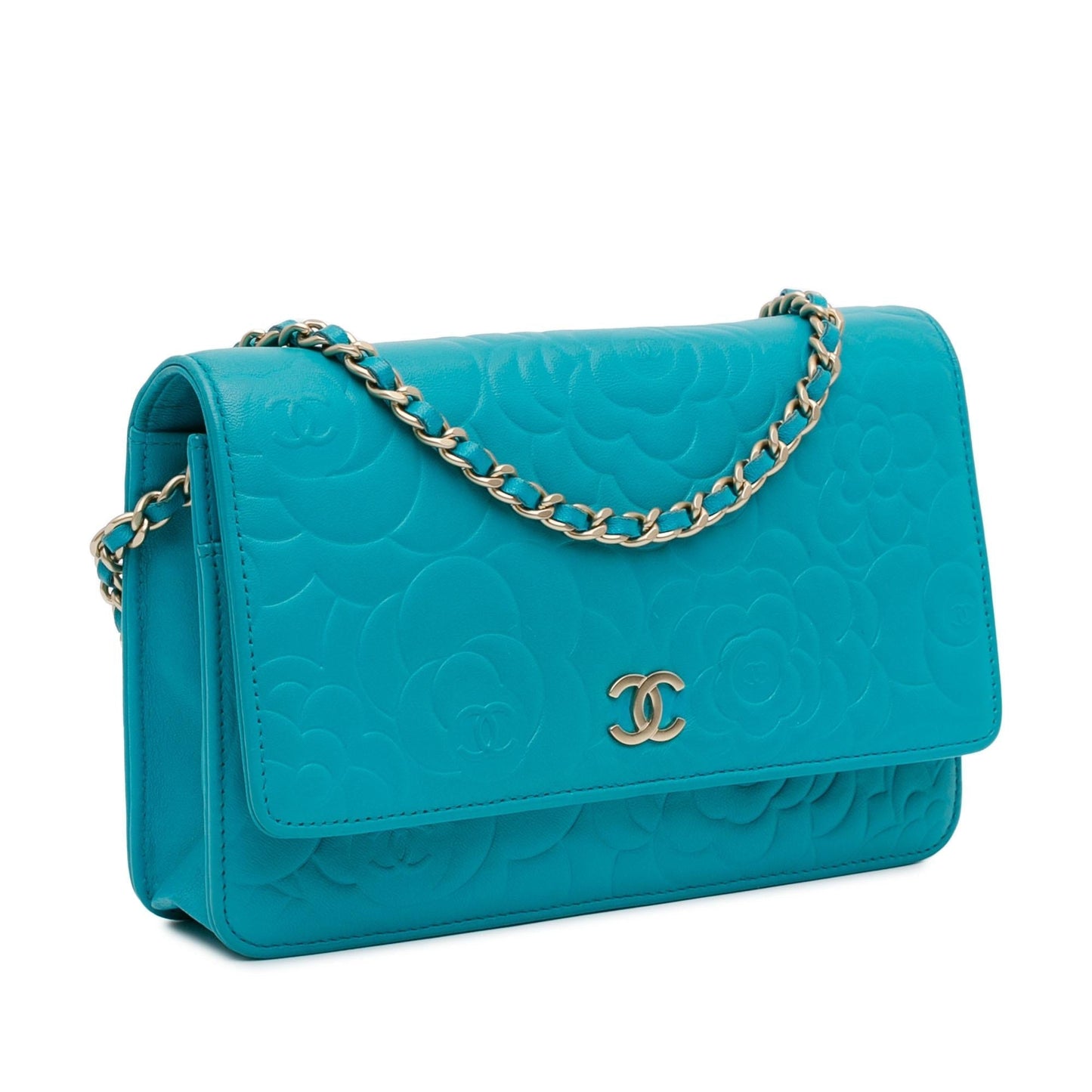 Chanel Lambskin Camellia Embossed Wallet On Chain (SHG-mlSvTa) Crossbody