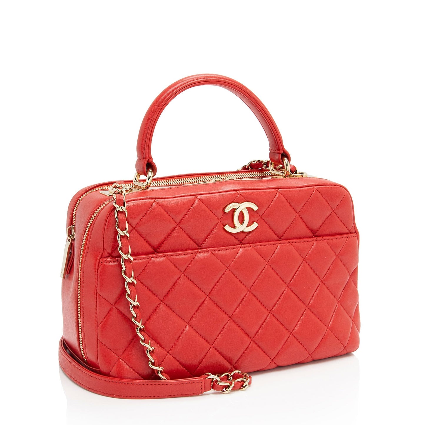 Chanel Lambskin Trendy CC Small Bowling Satchel (SHF-QBNfmU) Handbag