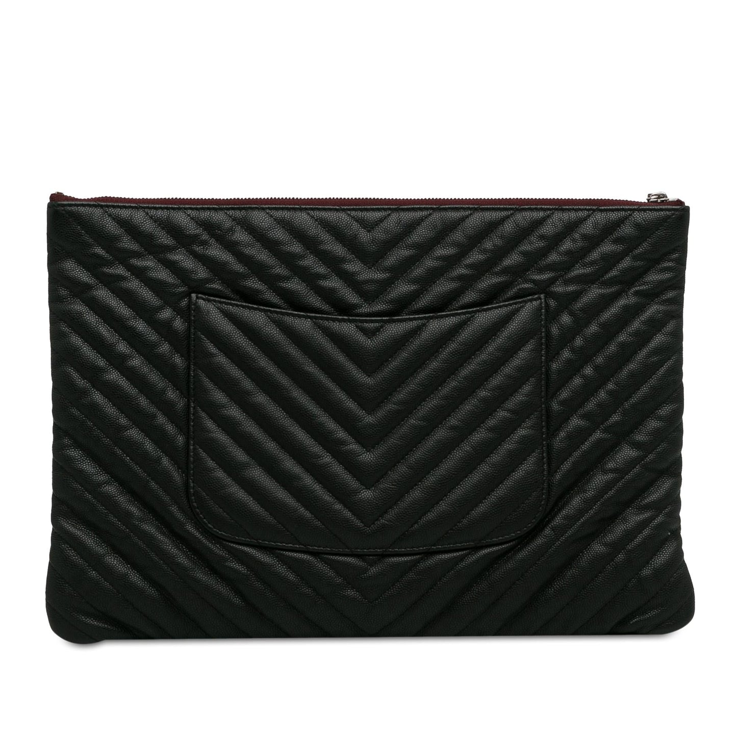Chanel Large Caviar Chevron Flat Cosmetic Case (SHG-F6hVIo) Clutch