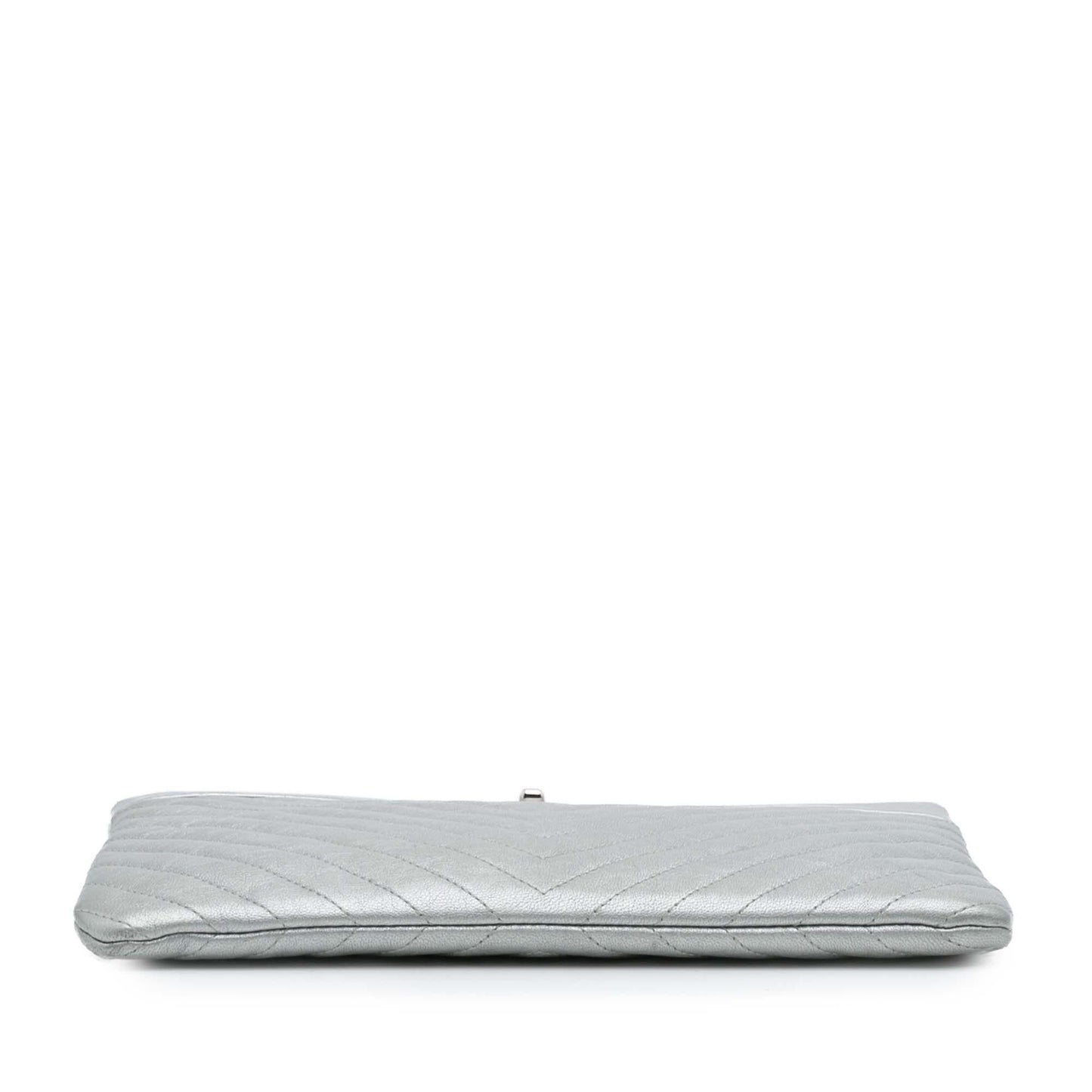 Chanel Large Chevron Metallic Lambskin Mademoiselle Zip Clutch