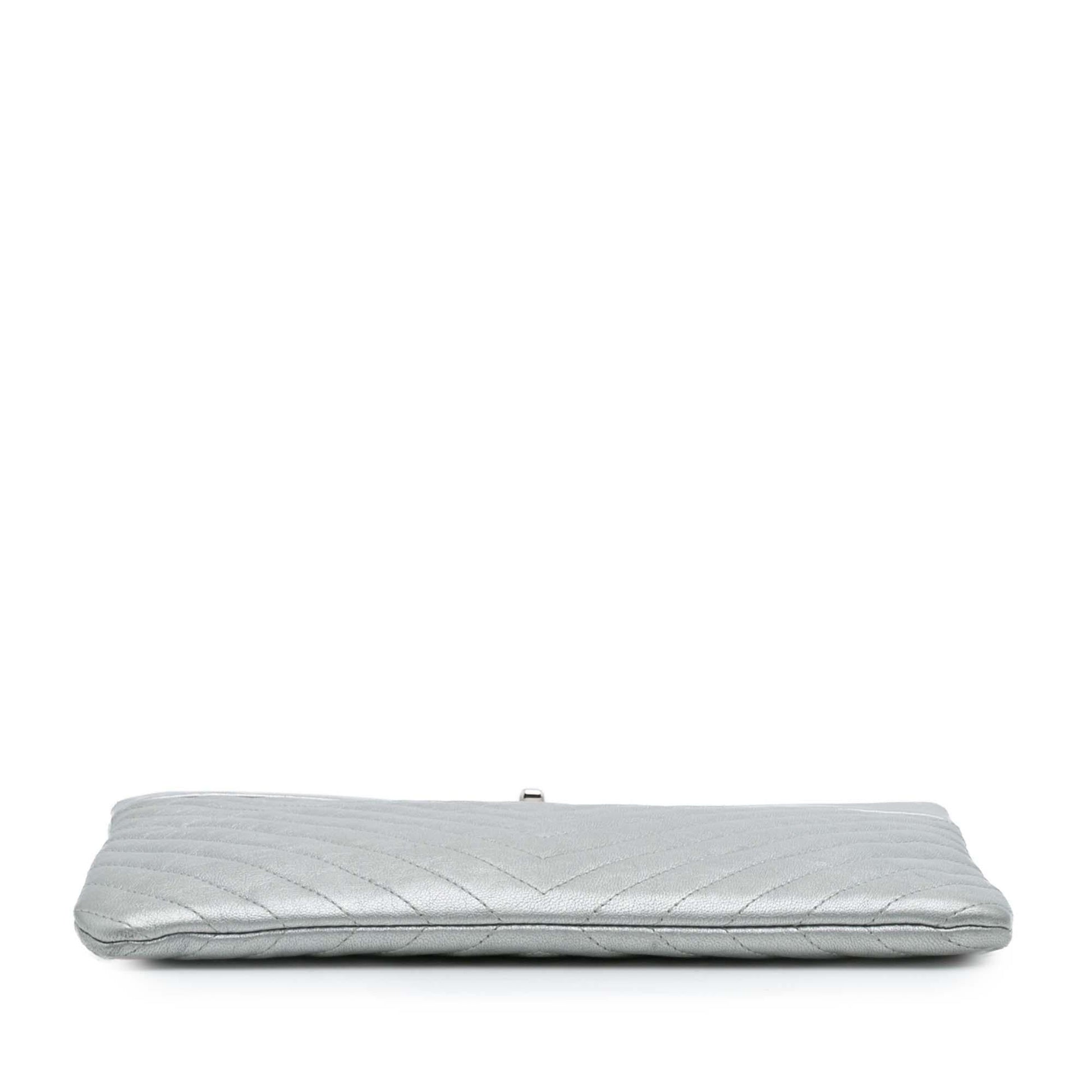 Chanel Large Chevron Metallic Lambskin Mademoiselle Zip Clutch