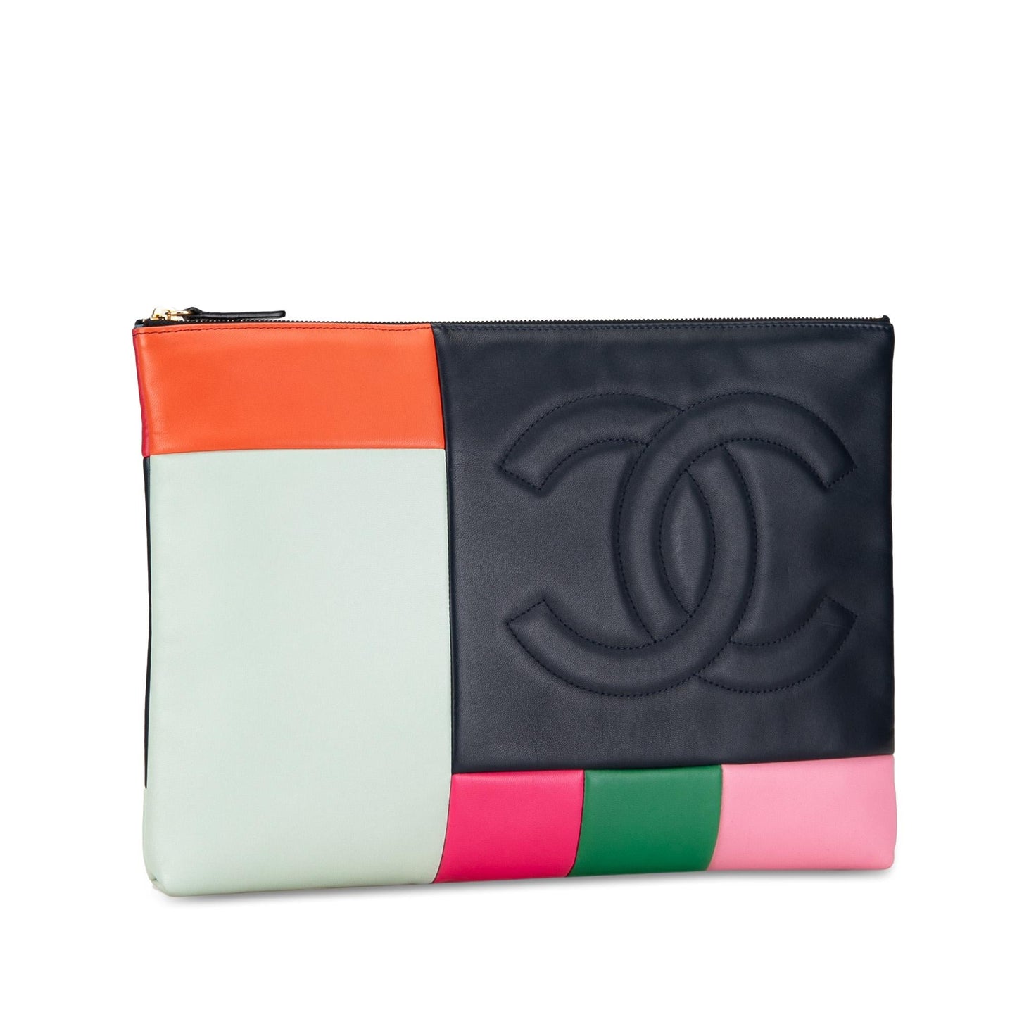 Chanel Large Lambskin Colorblock Patchwork O Case (SHG-sUlH9O) Clutch