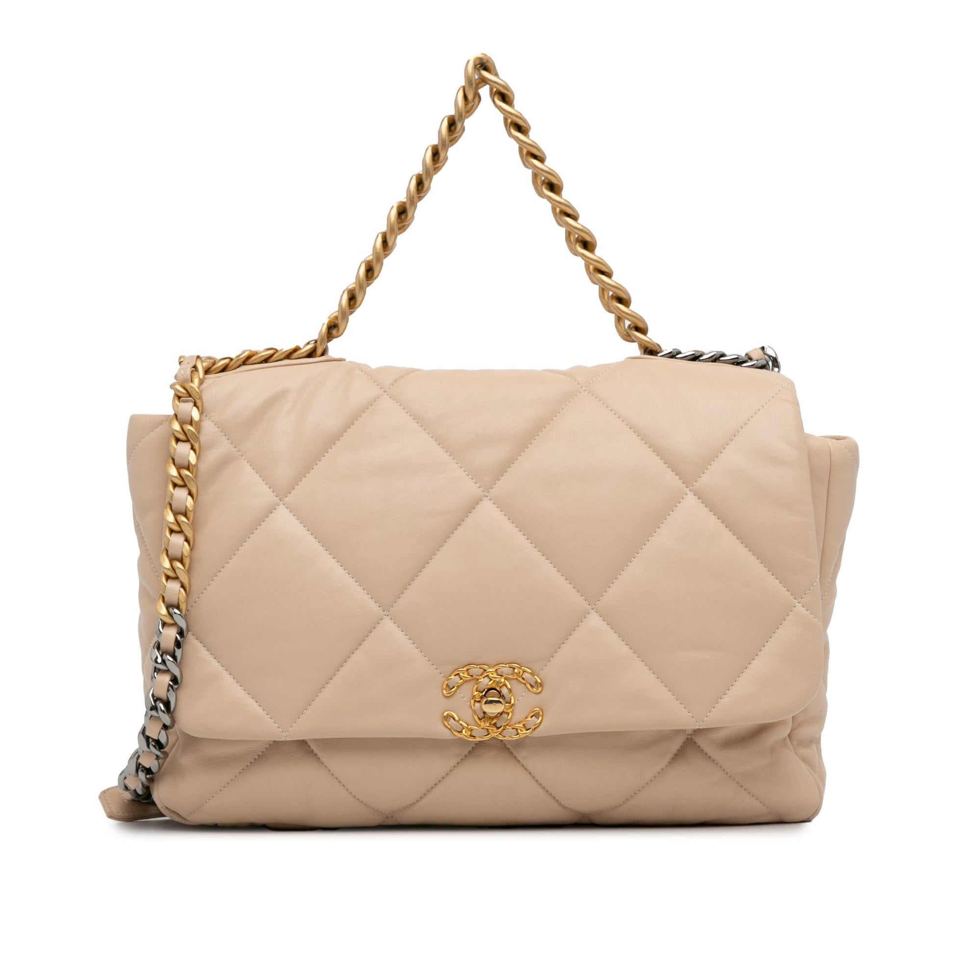 Chanel Maxi Lambskin 19 Flap Satchel (SHG-RsNtmV) Shoulder Bag