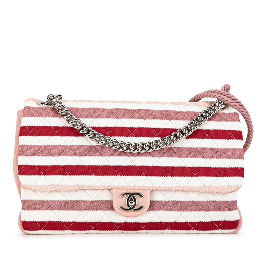 Chanel Maxi Stripe Jersey Felt and Rope Flap (SHG-64cbwe) Shoulder Bag