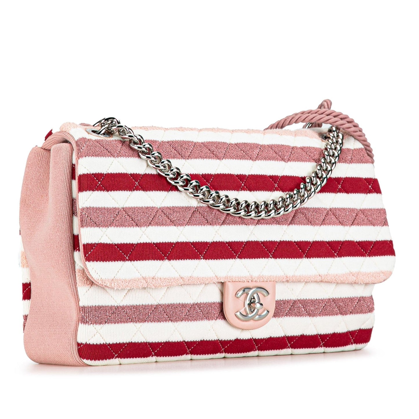 Chanel Maxi Stripe Jersey Felt and Rope Flap (SHG-64cbwe) Shoulder Bag