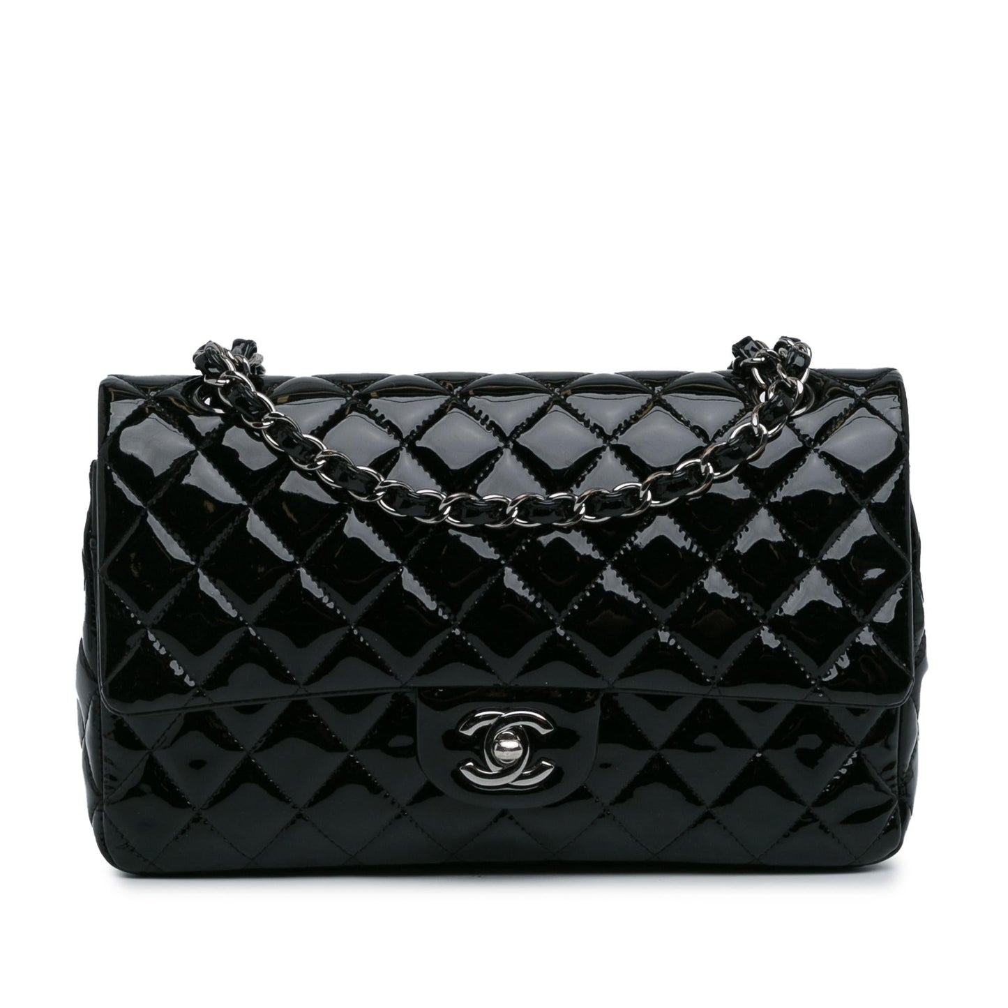 Chanel Medium Classic Patent Double Flap (SHG-BrQGTp) Shoulder Bag