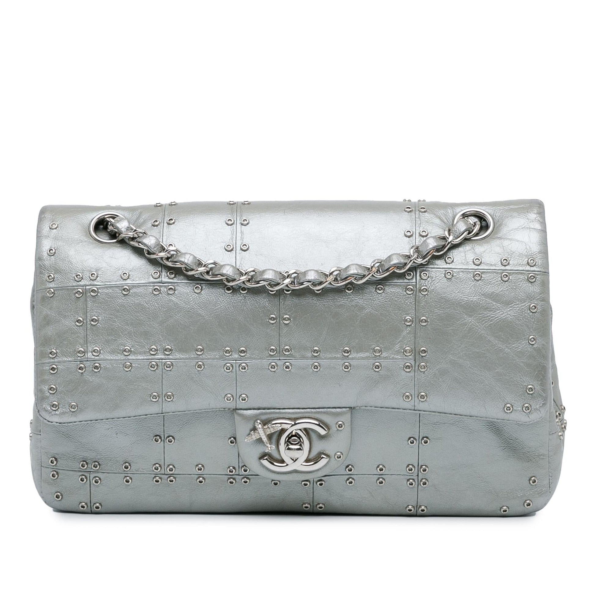 Chanel Medium Glazed Calfskin Grommet Embellished Airline Double Flap (SHG-3ngMjI) Shoulder Bag