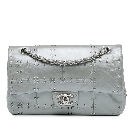 Chanel Medium Glazed Calfskin Grommet Embellished Airline Double Flap (SHG-3ngMjI) Shoulder Bag