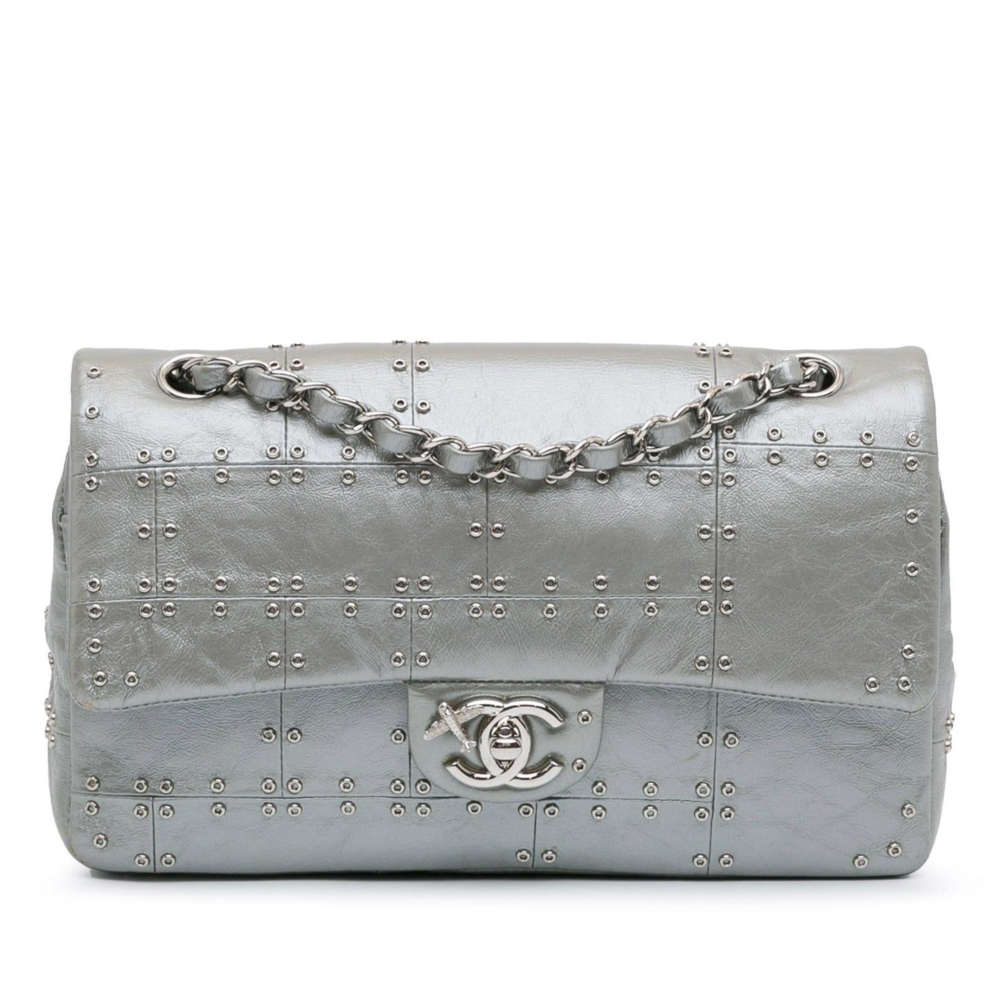 Chanel Medium Glazed Calfskin Grommet Embellished Airline Double Flap (SHG-fbozO4) Shoulder Bag