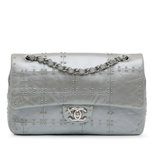 Chanel Medium Glazed Calfskin Grommet Embellished Airline Double Flap (SHG-fbozO4) Shoulder Bag