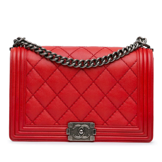Chanel Medium Lambskin Double Stitch Boy Flap (SHG-HDDAJQ) Shoulder Bag