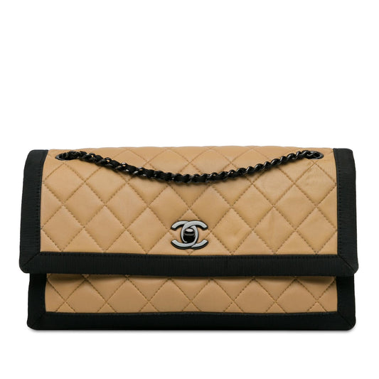 Chanel Medium Quilted Lambskin Grosgrain Two Tone Flap (SHG-DMF9AJ) Shoulder Bag