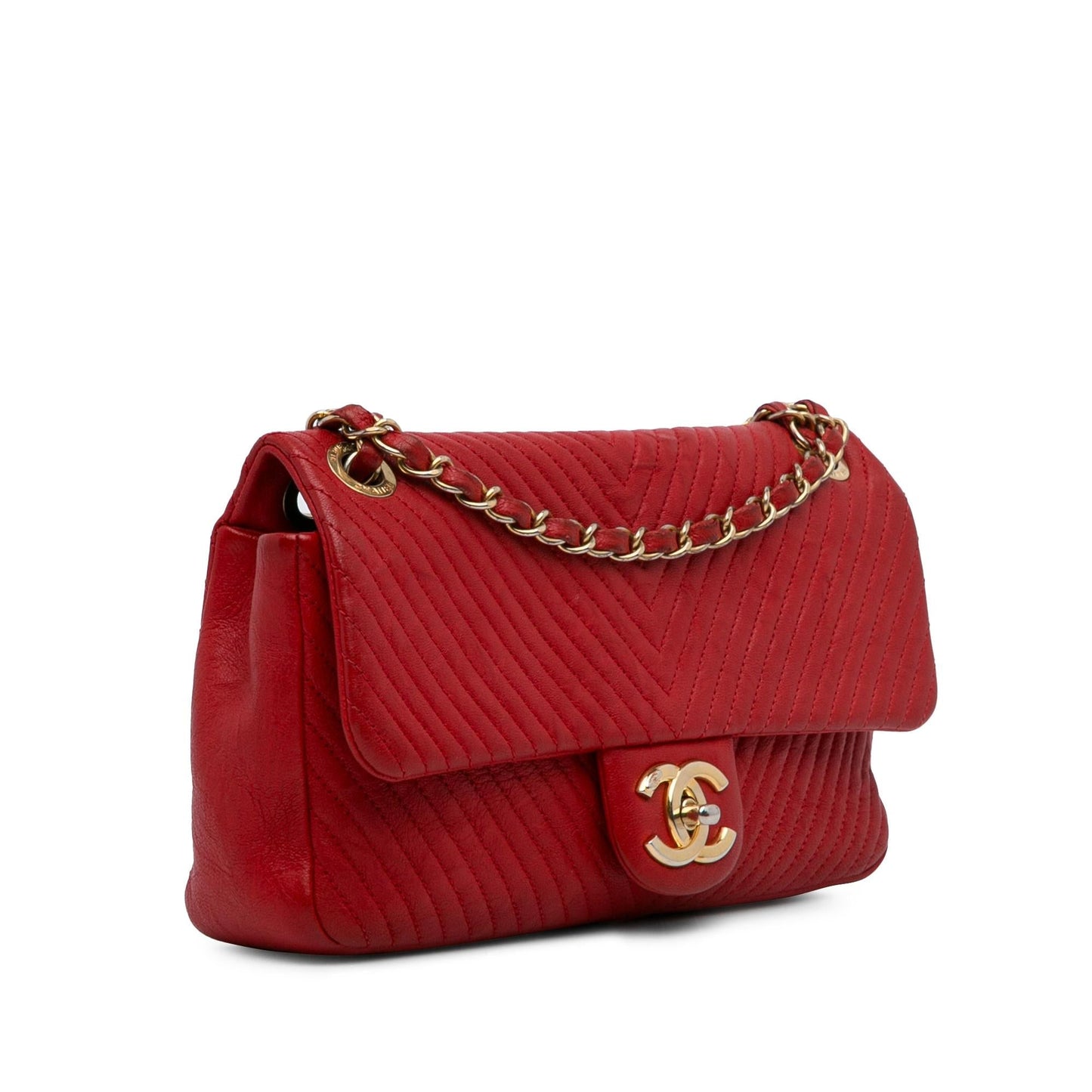 Chanel Medium Wrinkled Calfskin Quilted Chevron Medallion Charm Surpique Flap (SHG-hytIzX) Shoulder Bag