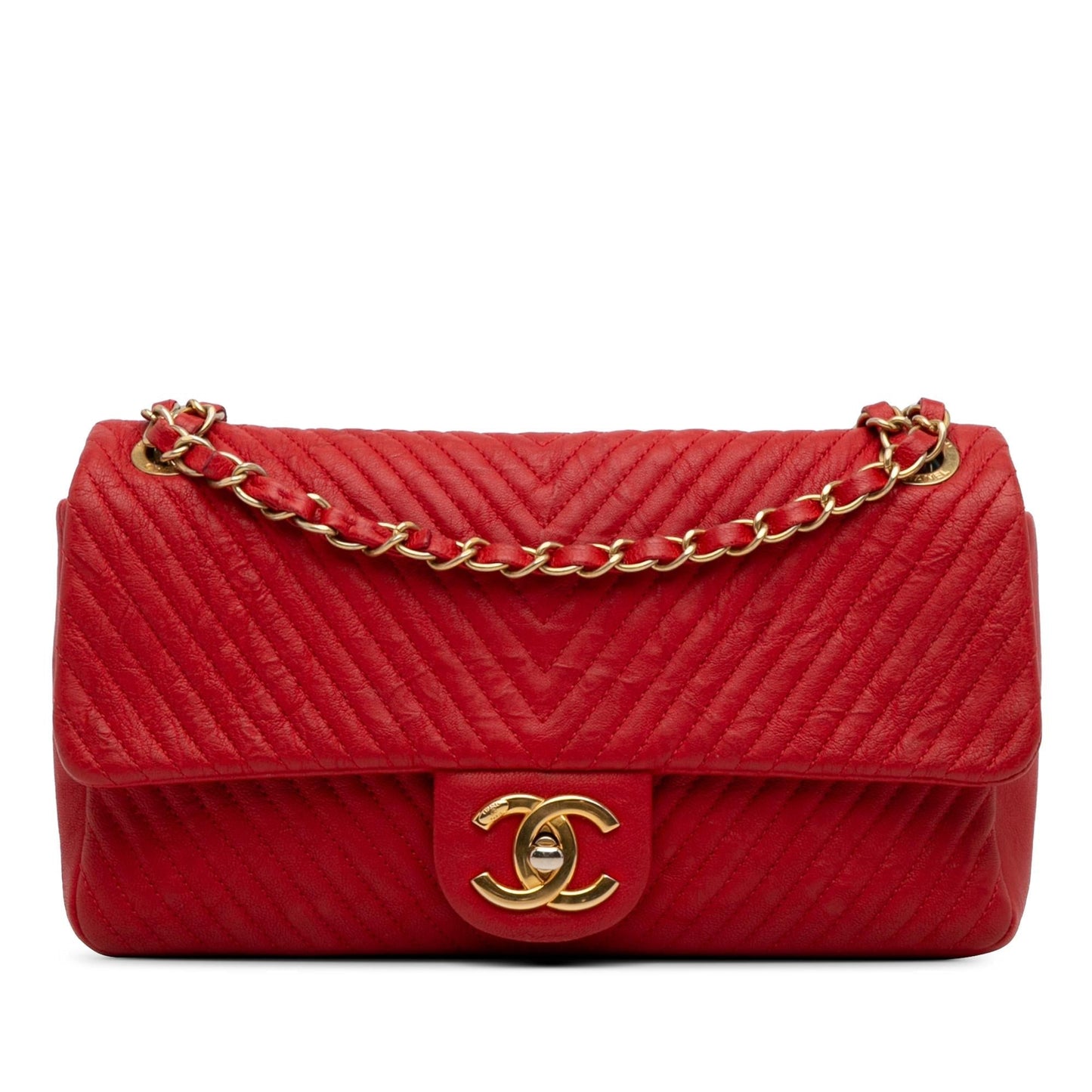 Chanel Medium Wrinkled Lambskin Chevron Medallion Flap (SHG-qDeD9g) Shoulder Bag