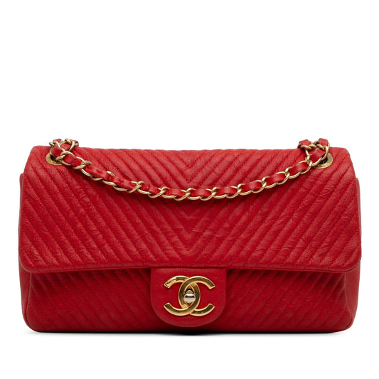 Chanel Medium Wrinkled Lambskin Chevron Medallion Flap (SHG-qDeD9g) Shoulder Bag
