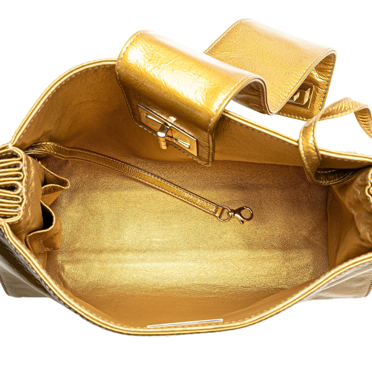 Chanel Metallic Patent Mademoiselle Lock Convertible Wrist Clutch Bag