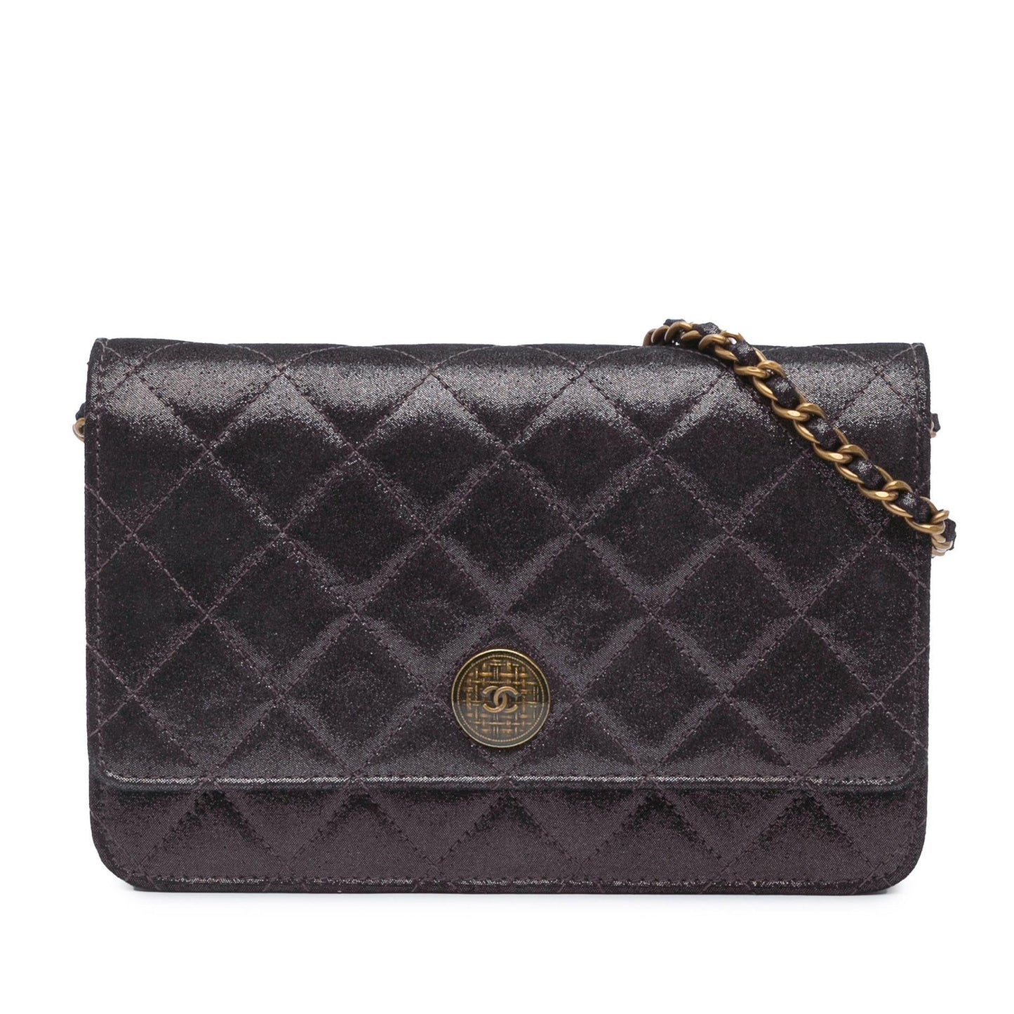 Chanel Metiers dArt Quilted Iridescent Lambskin Tartan Button Wallet On Chain