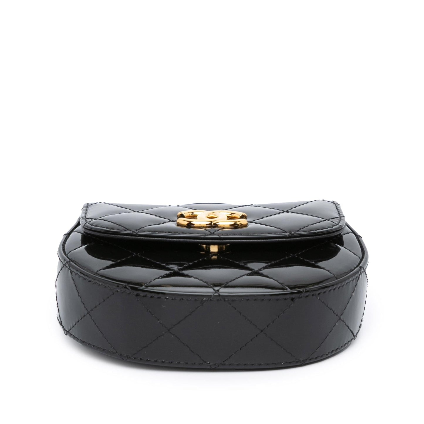 Chanel Mini CC Quilted Patent Leather Top Handle Clutch with Chain