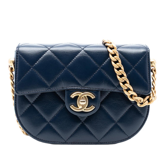 Chanel Mini CC Quilted Shiny Calfskin Round Moon Messenger Flap