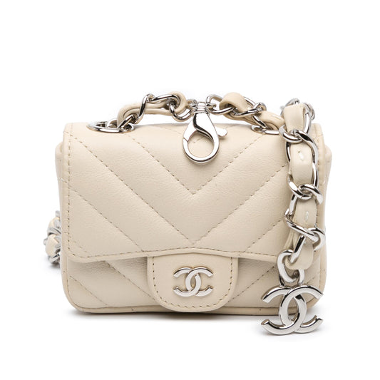 Chanel Mini Chevron Lambskin Card Holder Chain Belt Bag