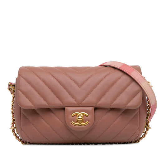 Chanel Mini Rectangular Chevron Lambskin Chain Around Flap (SHG-MXUjLx) Crossbody
