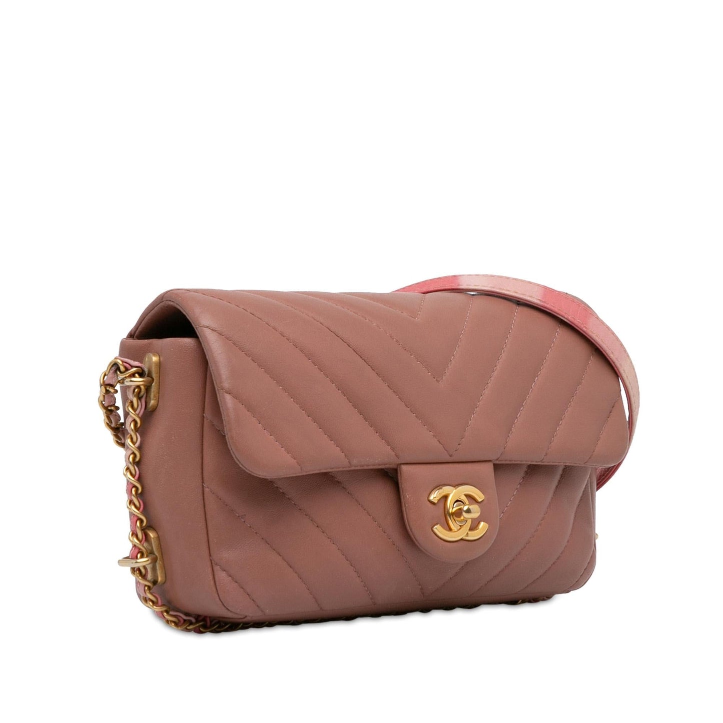 Chanel Mini Rectangular Chevron Lambskin Chain Around Flap (SHG-MXUjLx) Crossbody