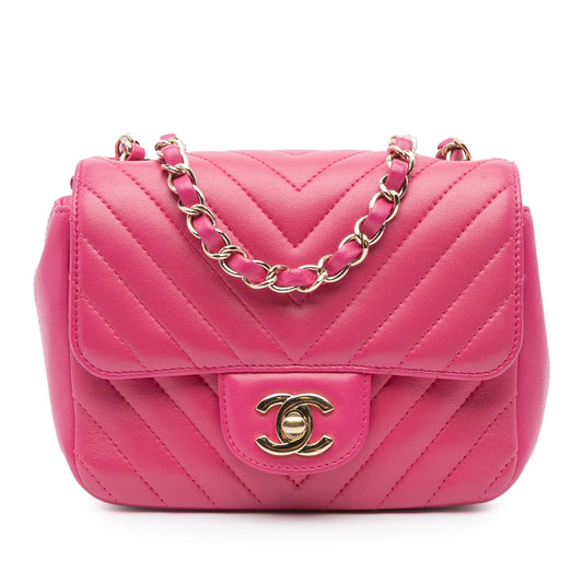 Chanel Mini Square Classic Chevron Lambskin Single Flap
