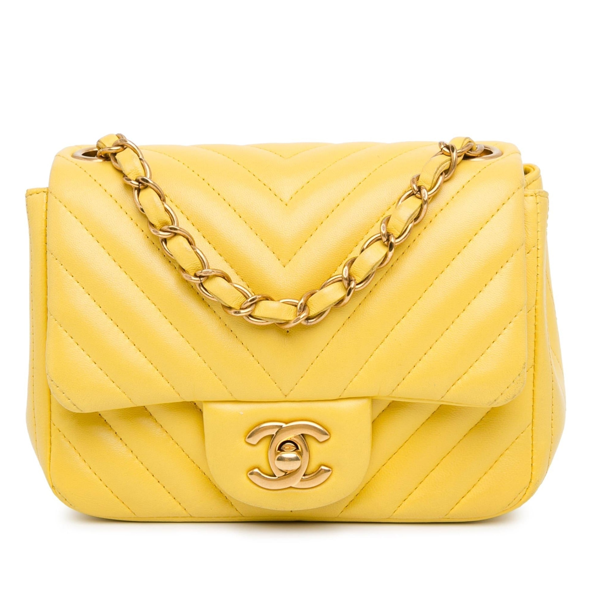 Chanel Mini Square Classic Lambskin Chevron Single Flap (SHG-Hg3a1b) Crossbody