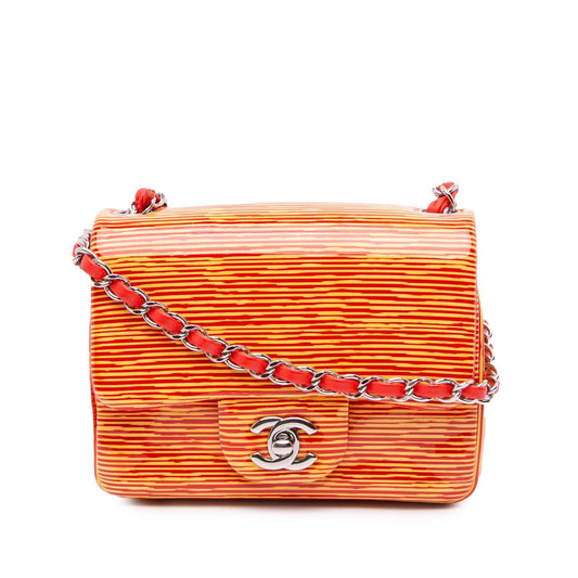 Chanel Mini Square Classic Patent Striped Single Flap