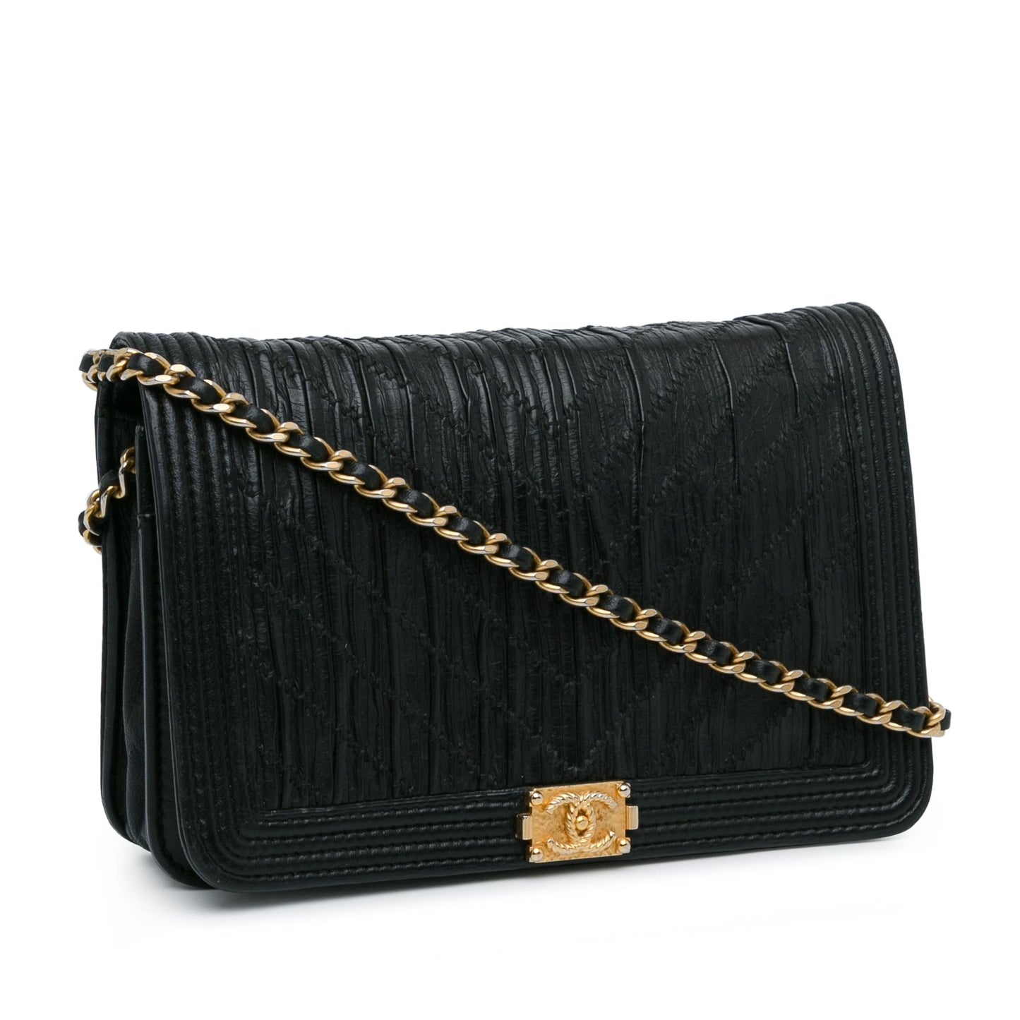 Chanel Pleated Crumpled Chevron Le Boy Wallet On Chain (SHG-QUHsjg) Crossbody