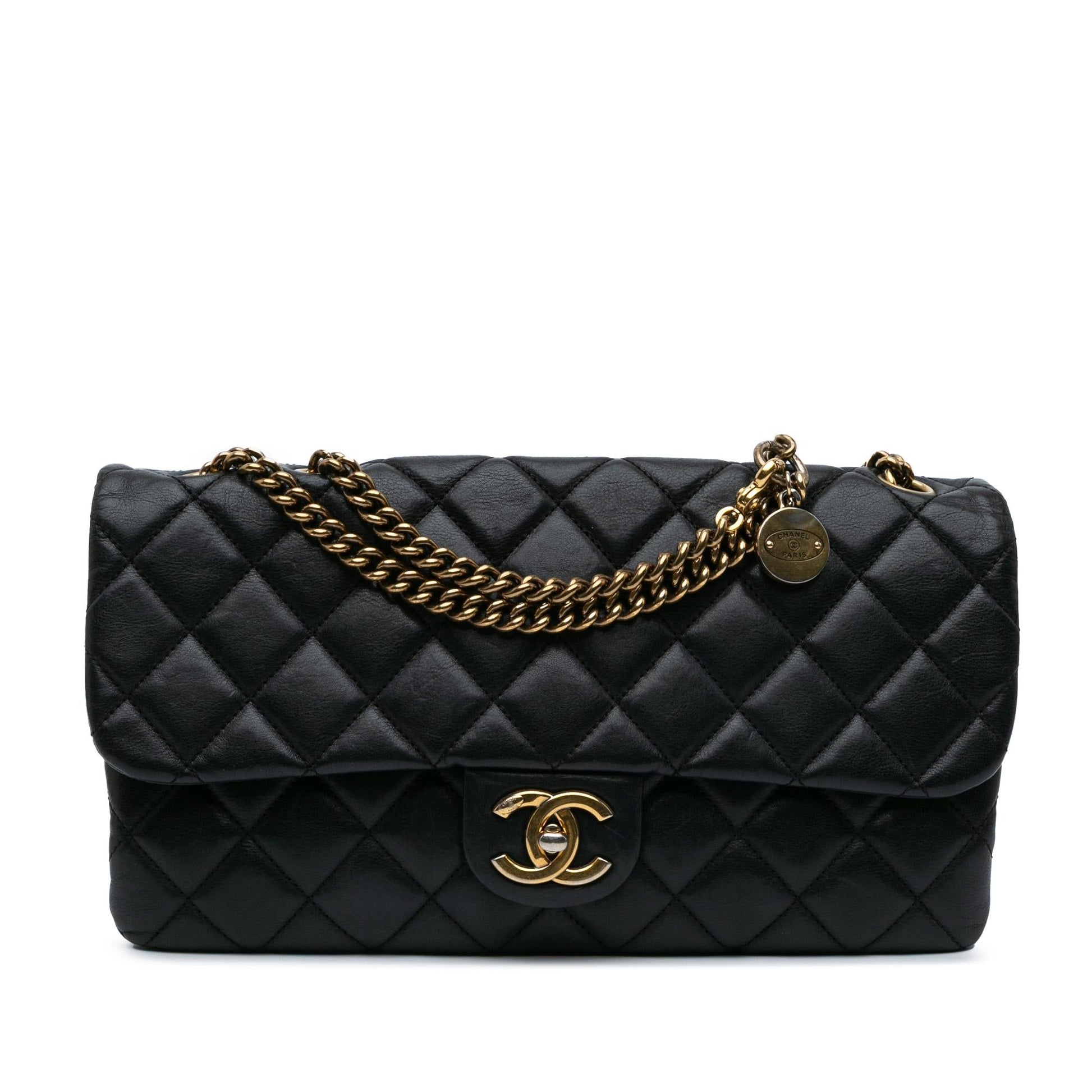 Chanel Quilted Calfskin CC Crown Flap Shoulder Bag