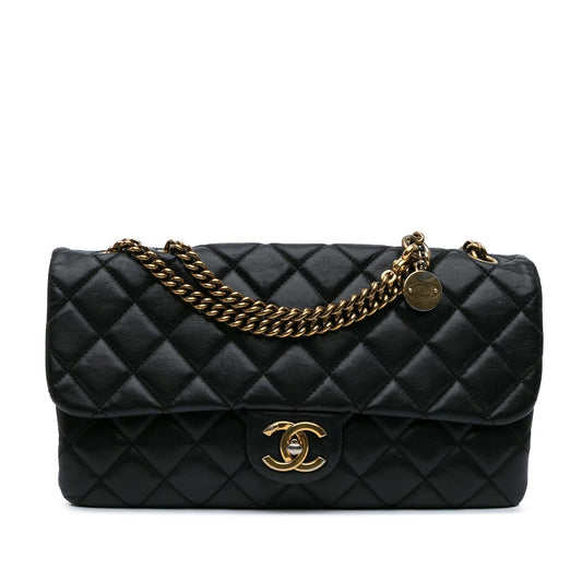 Chanel Quilted Calfskin CC Crown Flap Shoulder Bag